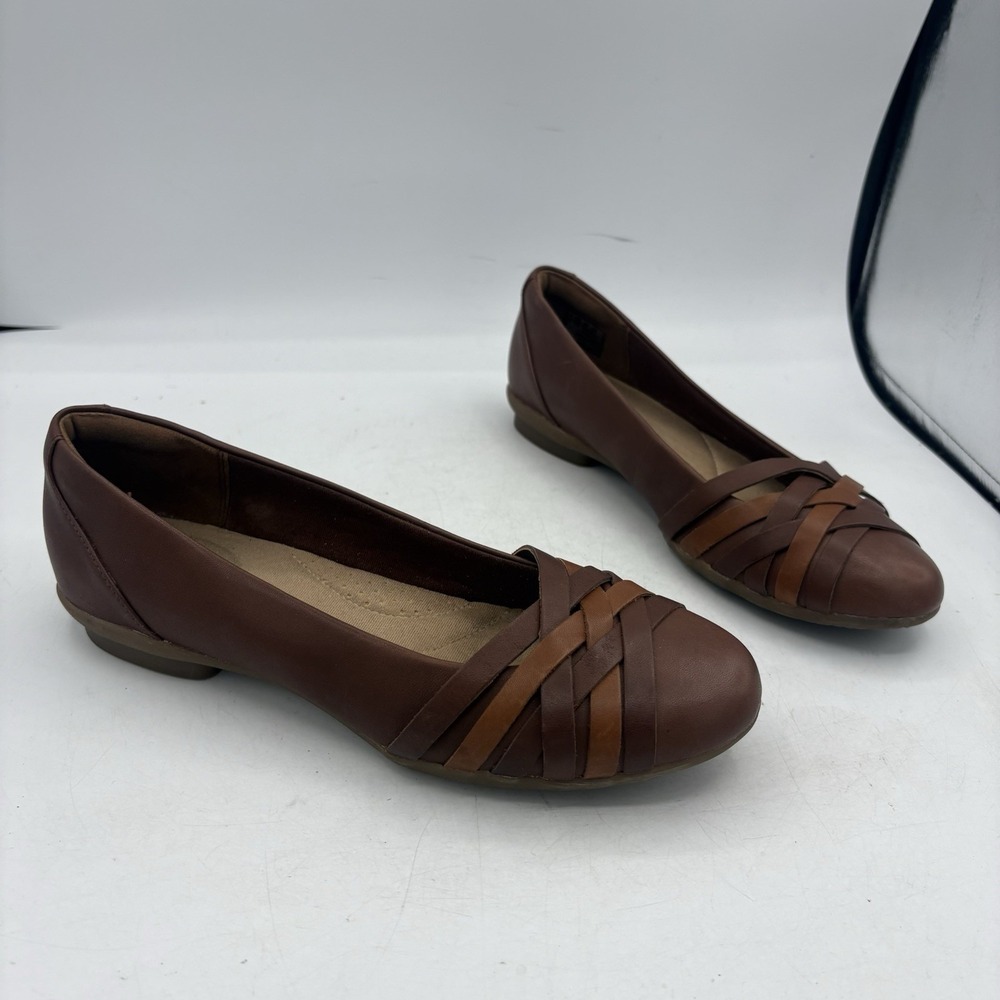 Clarks Shoes Womens Size 7 M Sara Clover Ballet Flats Brown Mahogany Stripes